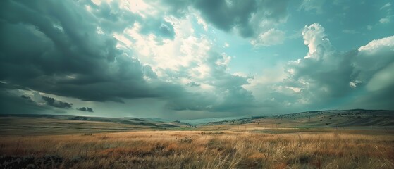 Wall Mural - stunning landscape showcasing the dynamic evolution of rolling landforms under a vibrant, transformi
