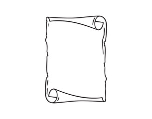 Ancient empty scroll doodle hand drawn, ancient medieval paper outline icon. Outline vector paper scroll, papyrus isolated empty template.