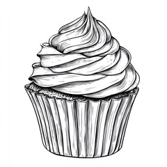 Wall Mural - Delicious Swirled Cupcake Black And White Drawing