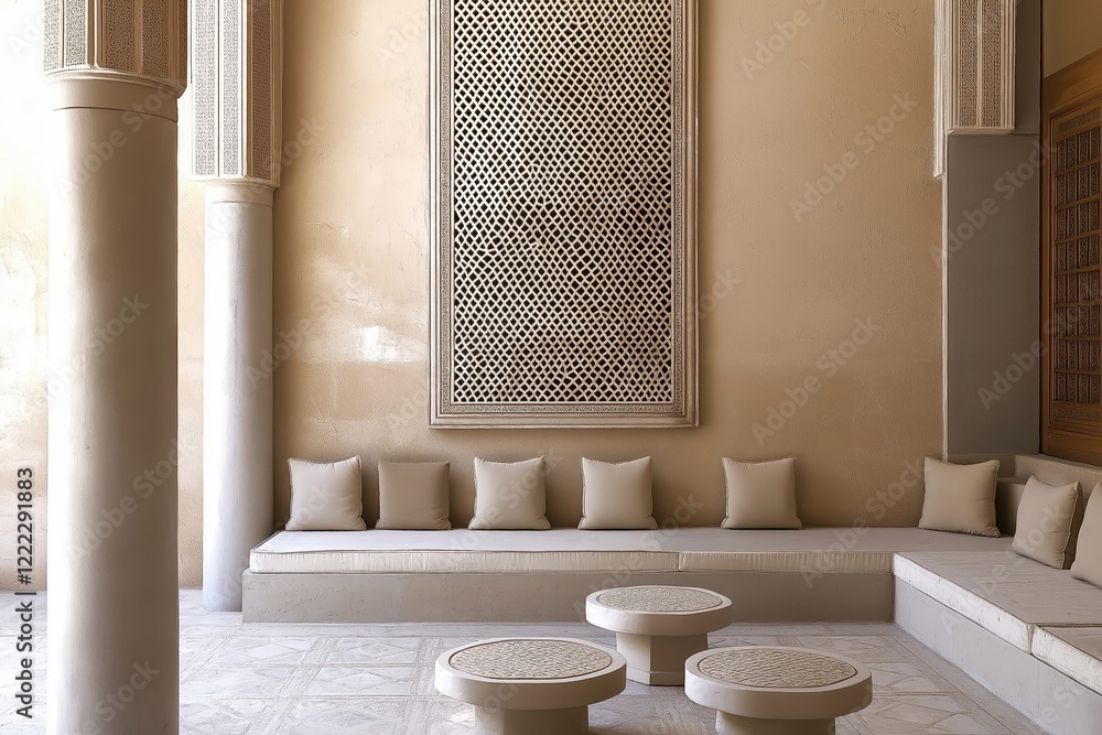 Generative AI, Minimalist Moroccan-Inspired Living Room with Warm ...
