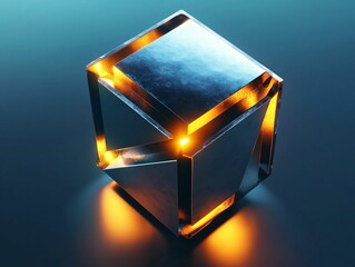 Wall Mural - Glowing Metal Cube