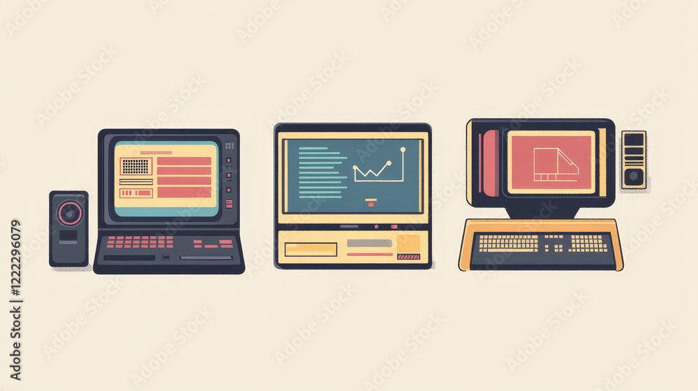 Social media posters template with retro desktop computer interface ...