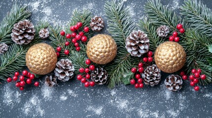 Wall Mural - Festive holiday arrangement with pinecones and ornaments