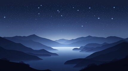 Wall Mural - Serene Nightscape with Mountains and Starry Sky Over Calm Waters