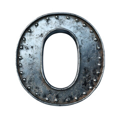 Wall Mural - Top view of a 3D letter O made of steel metal isolated on a white transparent background