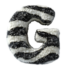 Wall Mural - Top view of a 3D letter G made of Zebra skin isolated on a white transparent background