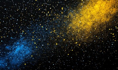Wall Mural - Vibrant Cosmic Gradient Nebula in Black Blue Yellow Grainy Space Background with Starfield: Abstract Universe Art, Generative AI