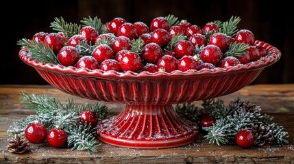 Poster - Festive red cranberries in a decorative bowl