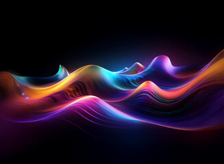 Wall Mural - abstract digital art depicting vibrant, glowing waves undulating across a dark background. the color