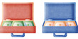 © pawimon - Colorful briefcases with cash and documents, symbolizing finance and business Finance and Investment Icon Set, Blue and Red Theme