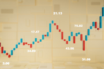 Wall Mural - financial candlestick chart with market data on light abstract background. 3d rendering