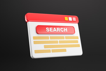 Wall Mural - 3d search button interface concept isolated on dark background. 3d rendering