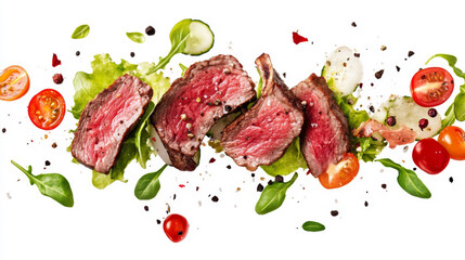 Wall Mural - Grilled Beef Steak on Fresh Salad with Vegetables