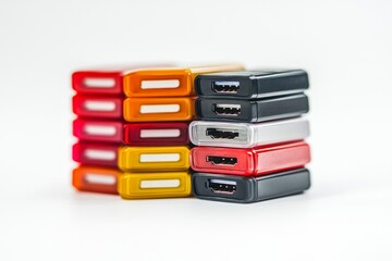 Colorful Stack of HDMI Adapters - A Colorful Array of Modern Technology