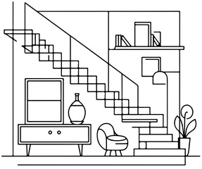 Wall Mural - Hand drawn staircases, interior design element. Sketch