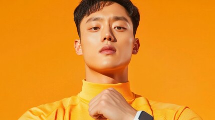 Aufkleber - Modern Active Lifestyle Korean Man in Sleek Athletic Wear and Smart Sports Watch - Personalized Fitness Content and Tech-Enhanced Wellness Solutions