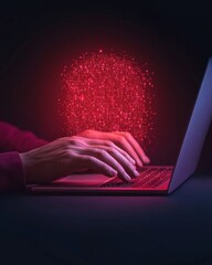 Poster - Futuristic Digital Security Sleek Laptop with Holographic Lock Icon - Advanced Cybersecurity Content for Business Innovation and Data Protection Strategies