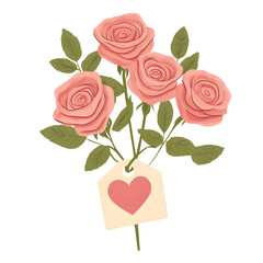 Canvas Print - a bouquet of pink roses with a heart-shaped tag