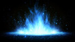 © Sehraye - Blue fire effect with flying light sparks. Abstract overlay background with shiny dust, glitter, blue flare with sparkles and glowing particles, vector realistic illustration