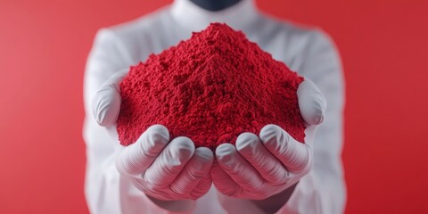 Aufkleber - Minimalist Eco Focus Scientist in Sleek White Attire Holding Red Soil Sample with Gloves Sustainable Agriculture and Environmental Science for Green Innovation
