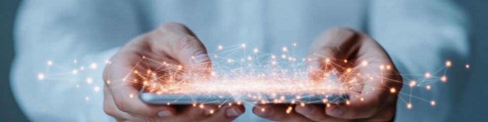 Aufkleber - Futuristic Digital Marketing Interface Interactive Handheld Screen with Data Visuals and Network Links Tech Forward Content for Business Intelligence and Strategic Analytics