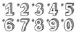 © Yanka - place numbers doodle hand drawn icon set. Outline drawing number 1, 2, 3, 4, 5, 6, 7, 8, 9 line clipart symbol