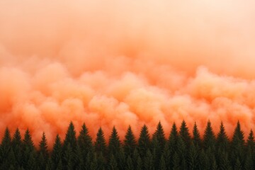 Aufkleber - Vibrant Forest Fire Smoke Aesthetic Dense Orange Plumes Over Tree Line - Environmental Impact Visualization and Climate Change Awareness in Eco-Advocacy Campaigns