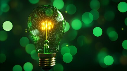 Bright Vintage Light Bulb with Green Bokeh Background Effects