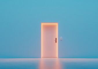 Leinwandbilder - Modern Minimalist Entryway Futuristic Neon Lit Doorway in Sleek Interior - Contemporary Design Statement and Innovative Architectural Branding for Luxury Real Estate