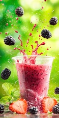 Poster - Refreshing Berry Smoothie Splash in Vibrant Nature Setting