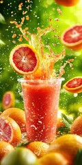 Poster - Vibrant Splash of Fresh Orange Juice in a Transparent Cup
