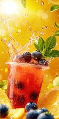 Poster - Refreshing Blueberry Splash Drink with Mint and Citrus Elements