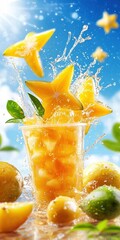 Poster - Refreshing Tropical Star Fruit Drink Splash Close-Up Photography