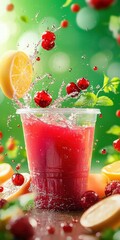 Poster - Refreshing Summer Drink with Fruits and Splashes of Water