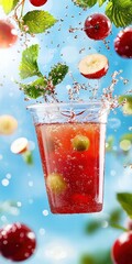Poster - Refreshing Beverage Splash with Fresh Fruit and Mint Leaves