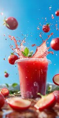 Poster - Refreshing Tomato Beverage Splashing in Vibrant Summer Setting
