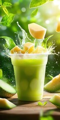 Poster - Refreshing Green Smoothie Splash with Fresh Ingredients in Nature