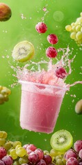 Poster - Refreshing Fruit Splash Beverage with Grapes and Kiwi in Action