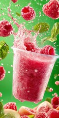 Poster - Refreshing Raspberry Drink Splash with Fresh Ingredients and Mint