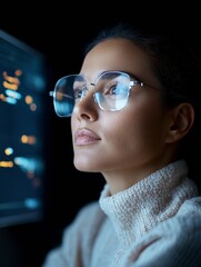 Poster - Digital Urban Command Center Glass Interface in Tech-Focused Environment - Emergency Coordination and Data Visualization by Diverse Team, Night Shift Operations