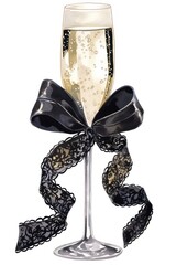 Sticker - Black coquette champagne illustration beverage ribbon.