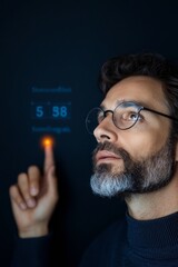 Aufkleber - Eco-Driven Success Visualization Business Professional Pointing to Growth Chart in Tech-Enhanced Environment - Sustainable Fashion and Digital Marketing Innovation