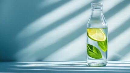 Poster - Artistic Representation of Lemon Water in a Glass Bottle