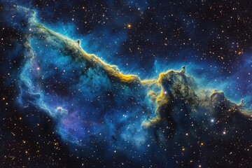 Wall Mural - a mysterious cosmic nebula swirls with ethereal blues and purples, illuminated by countless distant 