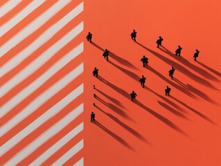 Poster - Vibrant Urban Movement Silhouetted Pedestrian Paths on Bold Orange Surface - Modern Marketing Content and Visual Arts Inspiration for Digital Branding