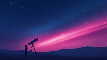 Aufkleber - Celestial Aurora Silhouette Astronomer with Telescope Under Vibrant Stars - Experiential EdTech Visuals for Space Enthusiast Engagement and STEM Learning