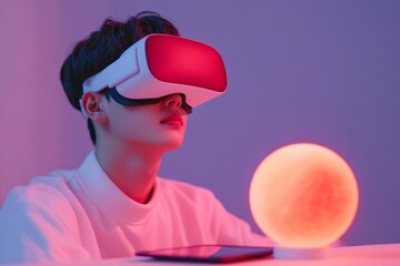 Leinwandbilder - Future-Ready VR Education Korean Teen Engages with Solar System in Sleek Tech-Infused Classroom - Interactive STEM Learning and Next-Gen Digital Tools