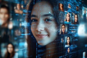 photo of a team of young business men women working in teamwork on their computer in an office smiling into the camera