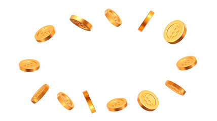Wall Mural - 3d flying gold bitcoins on white isolated background. cryptocurrency, electronic payments and blockc