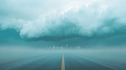 Poster - Urban Resilience Aesthetics Stormy Road and Ominous Clouds for Smart City Infrastructure Marketing and Climate-Ready Planning Solutions in Modern Urban Design